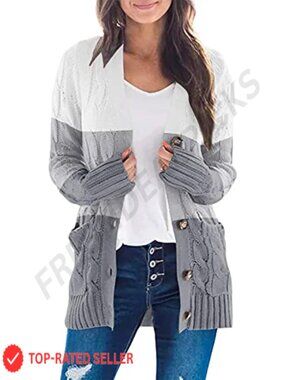 Long Sleeve Button Down Open Front Cable Knit Cardigan Sweater